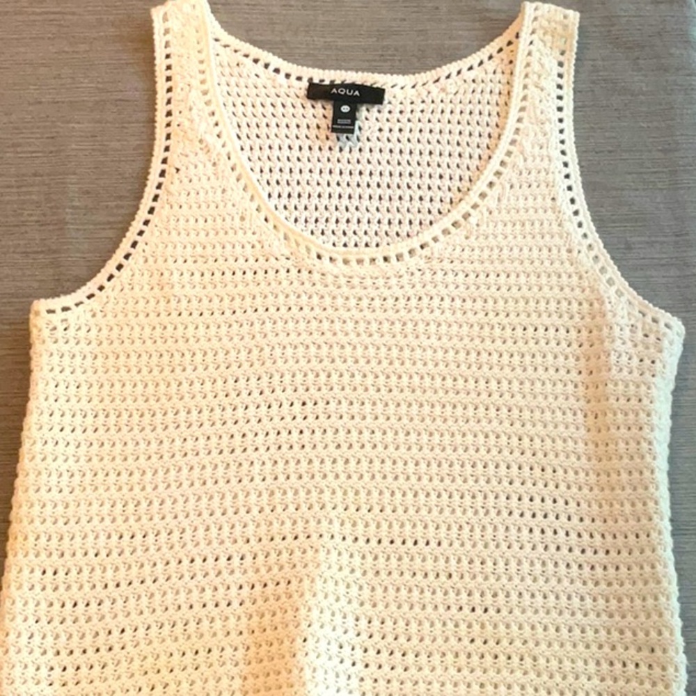 AQUA Bloomingdale’s 100% Exclusive Crochet Knit Tank - Size XS - Linen